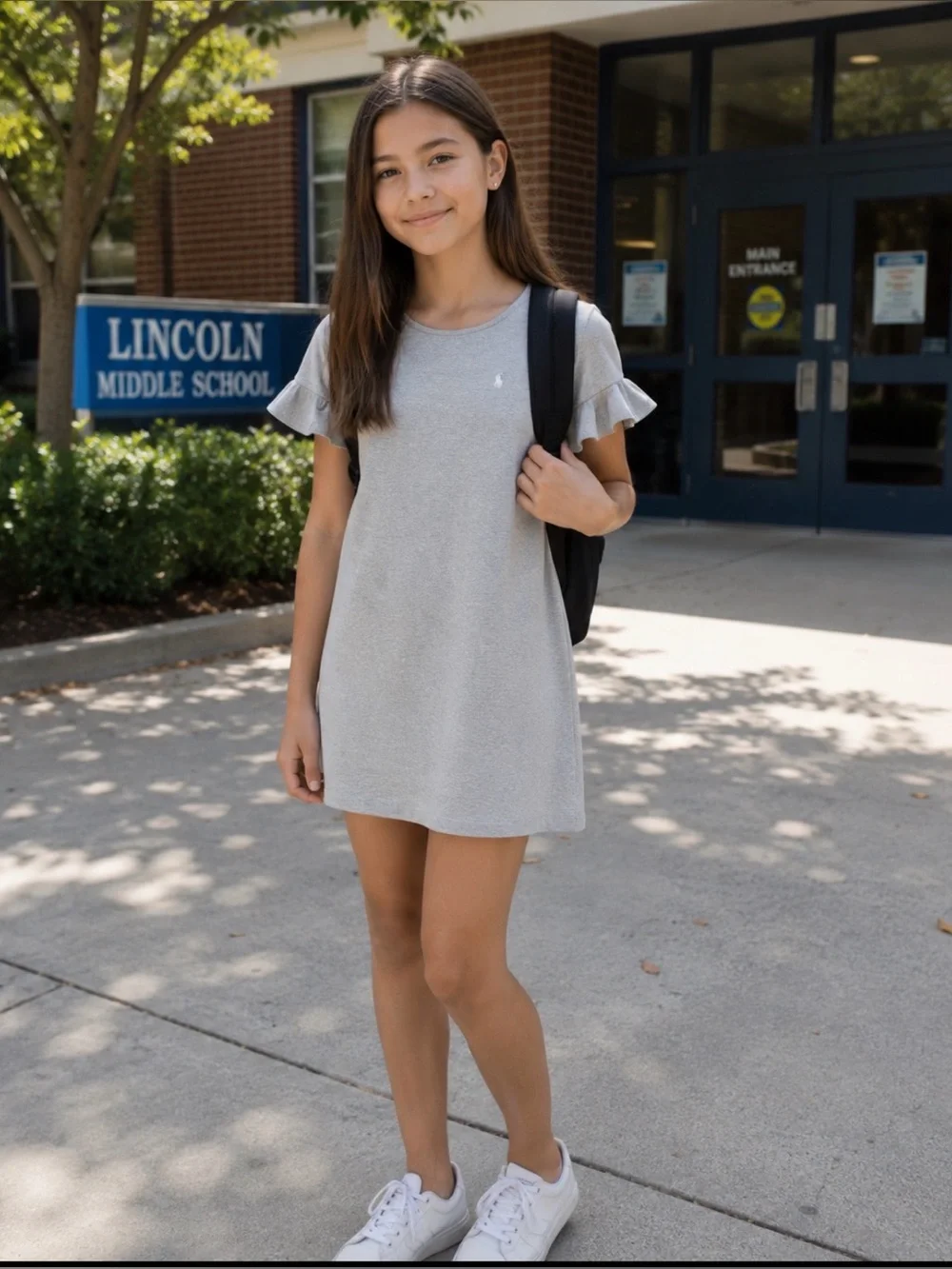 Polo Ralph Lauren Girls Heather Gray Shift Dress Size L 12-14 EUC Flutter Sleeve